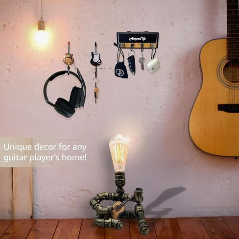 Wall Mounted Guitar Amplifier/Amp Style Coat Hanger Rack and Key Chain Holder - Speaker Style with Acoustic Guitar Coat Hook and 4 Amp Plug-ins Gift for Musicians in Kuwait