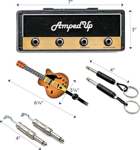 Wall Mounted Guitar Amplifier/Amp Style Coat Hanger Rack and Key Chain Holder - Speaker Style with Acoustic Guitar Coat Hook and 4 Amp Plug-ins Gift for Musicians in Kuwait