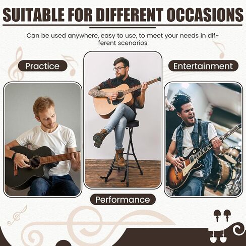 Guitar Stool with Thick Padded Cushion, Guitar Chair, Ergonomic Backrest, Heavy Duty 300 Pound Capacity Portable Chairs with Foot Rest, Folding Stand, Accommodates Acoustic Electric Guitars in Saudi Arabia