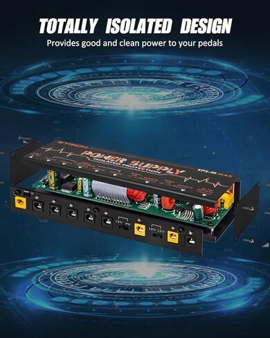STRICH SPS-30 MAX مزود طاقة عالي لدواسة الجيتار، مزود طاقة للوحة الدواسات مع 8 مخارج تيار مستمر معزولة تمامًا 9 فولت/12 فولت/18 فولت (500 مللي أمبير/1000 مللي أمبير)، مزود طاقة لدواسة التأثير المتعطشة للطاقة، بدون ضوضاء in Kuwait