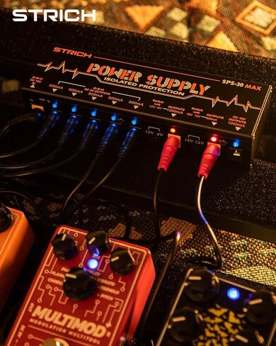 STRICH SPS-30 MAX مزود طاقة عالي لدواسة الجيتار، مزود طاقة للوحة الدواسات مع 8 مخارج تيار مستمر معزولة تمامًا 9 فولت/12 فولت/18 فولت (500 مللي أمبير/1000 مللي أمبير)، مزود طاقة لدواسة التأثير المتعطشة للطاقة، بدون ضوضاء in Kuwait