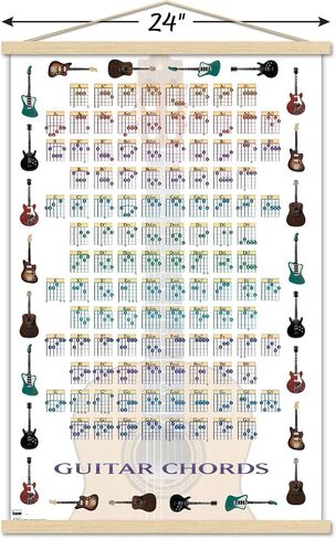 Trends International Guitar Chords II - Learn to Play Guitar Wall Poster, 22.375" x 34", Print and Beechwood Hanger Bundle in Kuwait