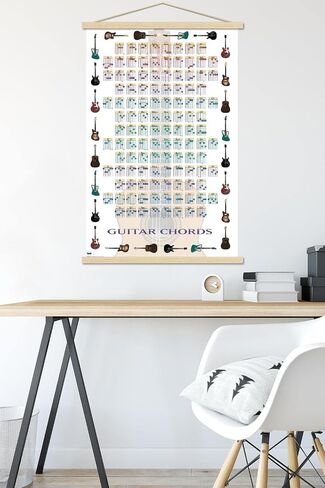 Trends International Guitar Chords II - Learn to Play Guitar Wall Poster, 22.375" x 34", Print and Beechwood Hanger Bundle in Kuwait