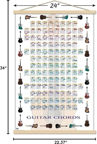 Trends International Guitar Chords II - Learn to Play Guitar Wall Poster, 22.375" x 34", Print and Beechwood Hanger Bundle in Kuwait