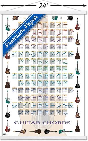 Trends International Guitar Chords II - Learn to Play Guitar Wall Poster, 22.375" x 34", Print and Beechwood Hanger Bundle in Kuwait