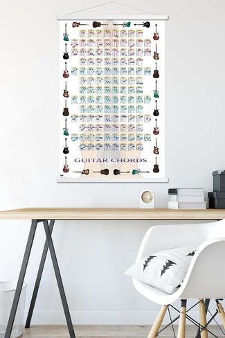 Trends International Guitar Chords II - Learn to Play Guitar Wall Poster, 22.375" x 34", Print and Beechwood Hanger Bundle in Kuwait