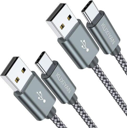 USB Type C Cable,(2-Pack 3FT) USB C Charger Cable Car Carplay Cable Nylon Braided Fast Charging Sync Cord Compatible iPhone 17 Air/16 Pro Max Samsung Galaxy S10 Plus,Google Pixel 2(Gray) in Kuwait