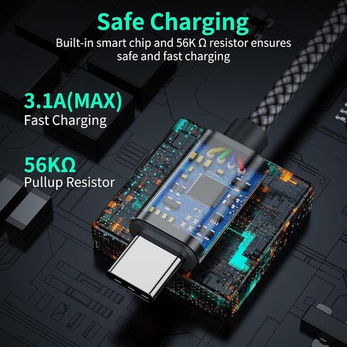 USB Type C Cable,(2-Pack 3FT) USB C Charger Cable Car Carplay Cable Nylon Braided Fast Charging Sync Cord Compatible iPhone 17 Air/16 Pro Max Samsung Galaxy S10 Plus,Google Pixel 2(Gray) in Kuwait