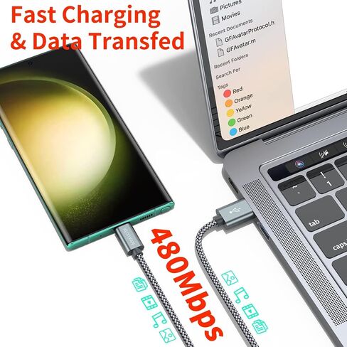 USB Type C Cable,(2-Pack 3FT) USB C Charger Cable Car Carplay Cable Nylon Braided Fast Charging Sync Cord Compatible iPhone 17 Air/16 Pro Max Samsung Galaxy S10 Plus,Google Pixel 2(Gray) in Kuwait