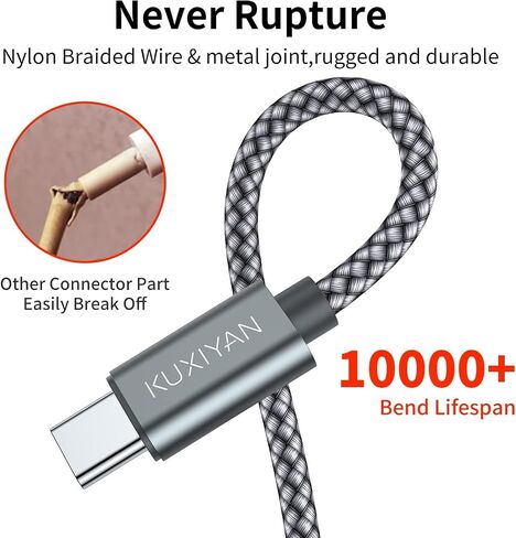 USB Type C Cable,(2-Pack 3FT) USB C Charger Cable Car Carplay Cable Nylon Braided Fast Charging Sync Cord Compatible iPhone 17 Air/16 Pro Max Samsung Galaxy S10 Plus,Google Pixel 2(Gray) in Kuwait
