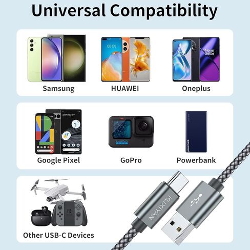 USB Type C Cable,(2-Pack 3FT) USB C Charger Cable Car Carplay Cable Nylon Braided Fast Charging Sync Cord Compatible iPhone 17 Air/16 Pro Max Samsung Galaxy S10 Plus,Google Pixel 2(Gray) in Kuwait