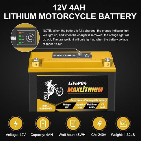 12V Lithium Motorcycle Battery 3.5Ah 210CA Smart BMS, Replacement YTX7L-BS/YTX5L-BS/YTX4L-BS/YTZ6-BS/YTZ7S-BS Battery, Compatible with Small Street Bikes, Motorcycle, Scooter, Lawn Mowers in Saudi Arabia