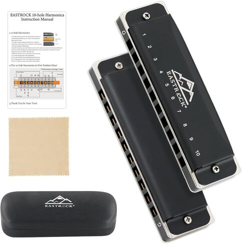 EastRock Blues Harmonica Mouth Organ 10 Hole G Key with Case, Diatonic Harmonica for Professional Player, Beginner, Students gifts, Adult, Friends, Gift Black in Saudi Arabia