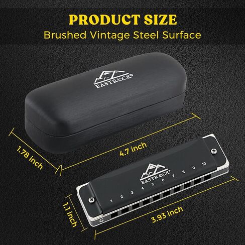 EastRock Blues Harmonica Mouth Organ 10 Hole G Key with Case, Diatonic Harmonica for Professional Player, Beginner, Students gifts, Adult, Friends, Gift Black in Saudi Arabia
