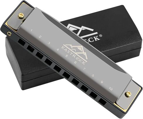 EastRock Blues Harmonica Mouth Organ 10 Hole G Key with Case, Diatonic Harmonica for Professional Player, Beginner, Students gifts, Adult, Friends, Gift Black in Saudi Arabia