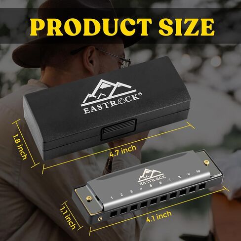 EastRock Blues Harmonica Mouth Organ 10 Hole G Key with Case, Diatonic Harmonica for Professional Player, Beginner, Students gifts, Adult, Friends, Gift Black in Saudi Arabia