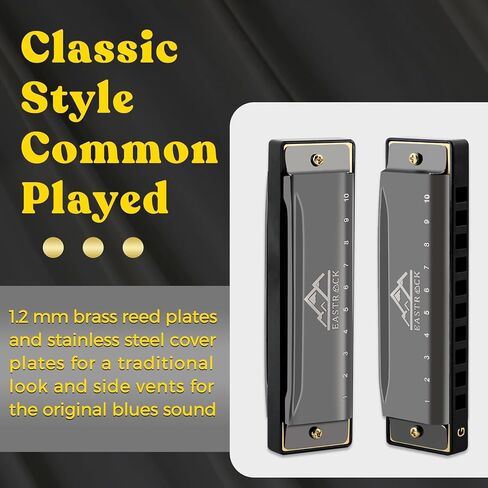 EastRock Blues Harmonica Mouth Organ 10 Hole G Key with Case, Diatonic Harmonica for Professional Player, Beginner, Students gifts, Adult, Friends, Gift Black in Saudi Arabia