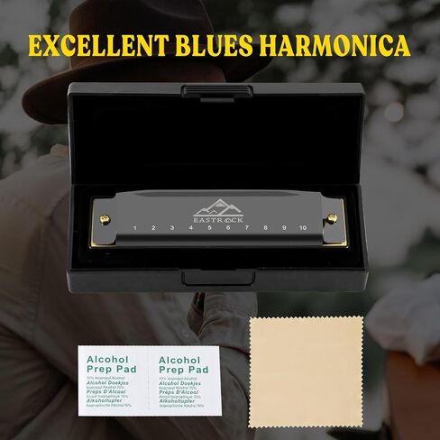EastRock Blues Harmonica Mouth Organ 10 Hole G Key with Case, Diatonic Harmonica for Professional Player, Beginner, Students gifts, Adult, Friends, Gift Black in Saudi Arabia