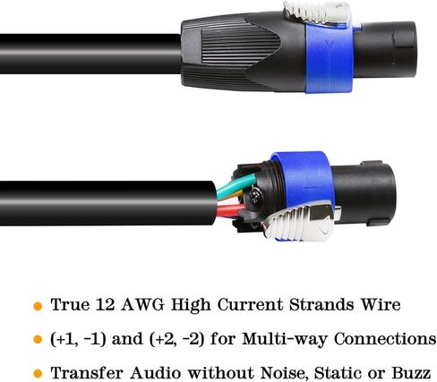 1 Pack 10 Feet Pro Road Tour 4 Conductor Speakon Cable - 12 Gauge Speak-On to 4-Wire Cables for Chuchero, Tweeters, Mids Wiring (4 Conductors, 10Ft.) in Kuwait