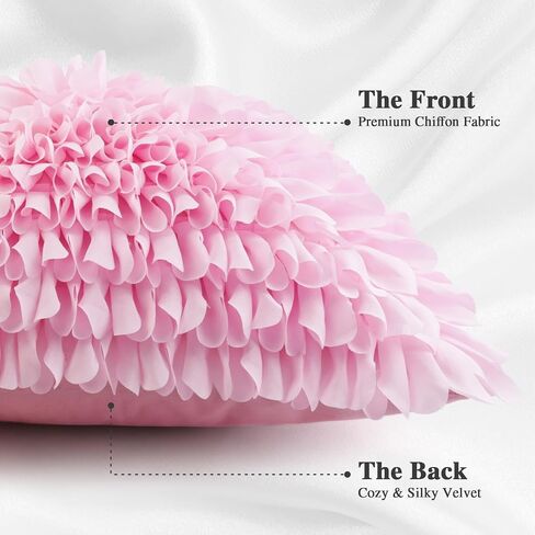 Handmade Decorative Floral Throw Pillow Cover, 3D Petal Ruffles Fluffy Chiffon Pillowcase Cushion Cover for Couch Bed Living Room Home Decor (Burgundy, 18x18 inch) in Saudi Arabia