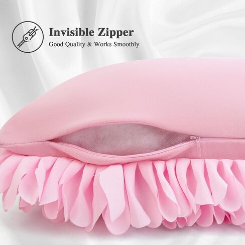 Handmade Decorative Floral Throw Pillow Cover, 3D Petal Ruffles Fluffy Chiffon Pillowcase Cushion Cover for Couch Bed Living Room Home Decor (Burgundy, 18x18 inch) in Saudi Arabia