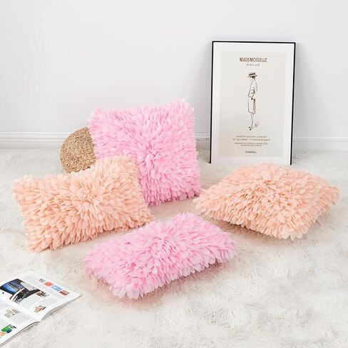 Handmade Decorative Floral Throw Pillow Cover, 3D Petal Ruffles Fluffy Chiffon Pillowcase Cushion Cover for Couch Bed Living Room Home Decor (Burgundy, 18x18 inch) in Saudi Arabia