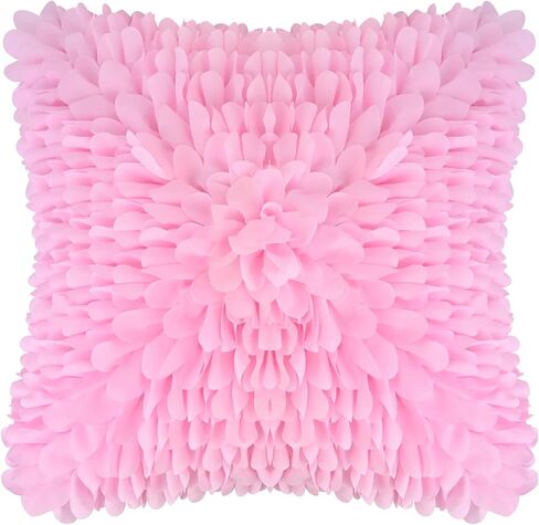 Handmade Decorative Floral Throw Pillow Cover, 3D Petal Ruffles Fluffy Chiffon Pillowcase Cushion Cover for Couch Bed Living Room Home Decor (Burgundy, 18x18 inch) in Saudi Arabia
