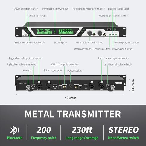 XTUGA SEM200 2 Channel Stereo Wireless in Ear Monitor System 2 Rechargeable Bodypacks UHF Stage Monitoring with Bluetooth Wireless in Earphone for Studio (2 Receiver + 1 Transmitter) in Kuwait
