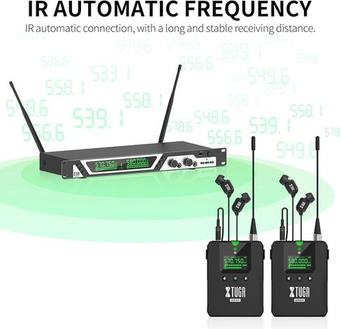 XTUGA SEM200 2 Channel Stereo Wireless in Ear Monitor System 2 Rechargeable Bodypacks UHF Stage Monitoring with Bluetooth Wireless in Earphone for Studio (2 Receiver + 1 Transmitter) in Kuwait