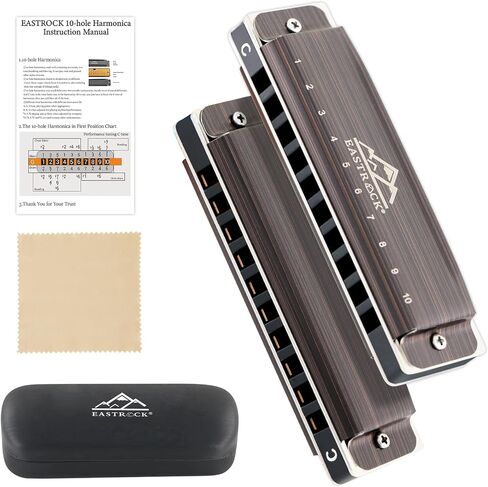 EastRock Harmonica For Adult, Blues Harmonica Mouth Organ 10 Hole C Key with Case, Professional Diatonic Harmonica for Beginner, Students, Adult, Friends, Gifts (Upgraded) in Saudi Arabia