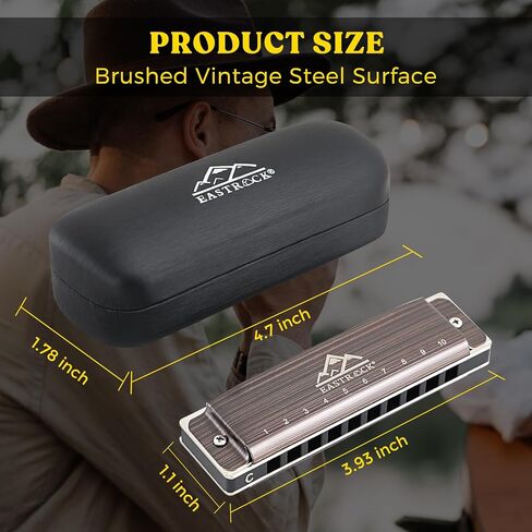 EastRock Harmonica For Adult, Blues Harmonica Mouth Organ 10 Hole C Key with Case, Professional Diatonic Harmonica for Beginner, Students, Adult, Friends, Gifts (Upgraded) in Saudi Arabia