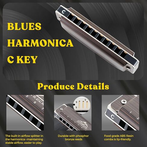EastRock Harmonica For Adult, Blues Harmonica Mouth Organ 10 Hole C Key with Case, Professional Diatonic Harmonica for Beginner, Students, Adult, Friends, Gifts (Upgraded) in Saudi Arabia