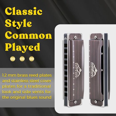 EastRock Harmonica For Adult, Blues Harmonica Mouth Organ 10 Hole C Key with Case, Professional Diatonic Harmonica for Beginner, Students, Adult, Friends, Gifts (Upgraded) in Saudi Arabia
