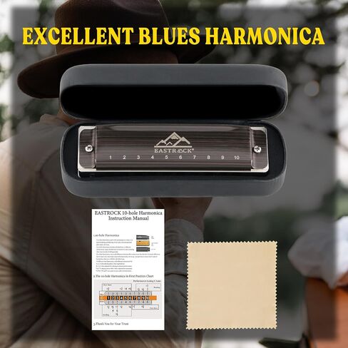EastRock Harmonica For Adult, Blues Harmonica Mouth Organ 10 Hole C Key with Case, Professional Diatonic Harmonica for Beginner, Students, Adult, Friends, Gifts (Upgraded) in Saudi Arabia