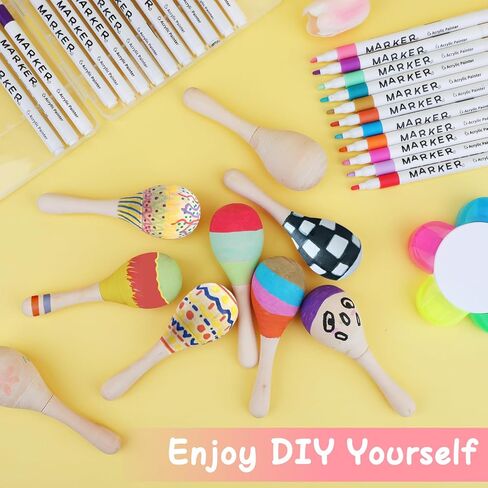30 PCS Unfinished Wooden Maracas DIY Mini Wooden Maracas Mini Maracas for Mexican Fiesta Party Favors with 24PCS Multi-color Pens DIY Painting Maracas Bulk Cinco De Mayo Party Supplies in Kuwait