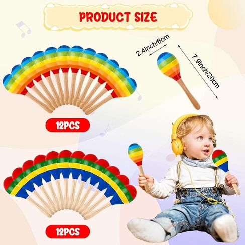 24 Pcs Maracas Hand Percussion Rattles 7.87 Inch Wooden Rumba Shaker Maracas for Adults Kids Maracas Musical Instrument Mexican Fiesta Wood Maracas(Mexican Color & Coloful) in Saudi Arabia