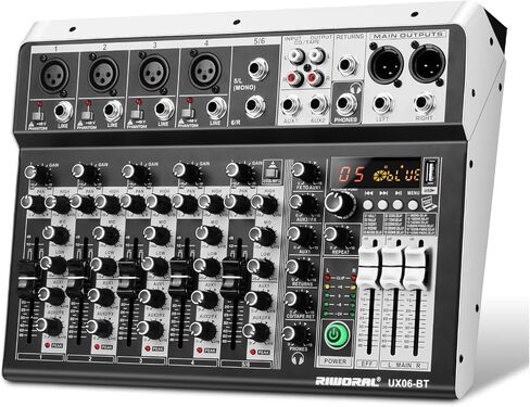 6 Channel Audio Interface Sound Board Mixing Console 16-Bit DSP DJ Mixer Audio Reverb Effect +48V Phantom Bluetooth Studio Audio Mixer For Karaoke Studio Streaming Recording in Saudi Arabia
