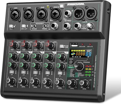 6 Channel Audio Interface Sound Board Mixing Console 16-Bit DSP DJ Mixer Audio Reverb Effect +48V Phantom Bluetooth Studio Audio Mixer For Karaoke Studio Streaming Recording in Saudi Arabia