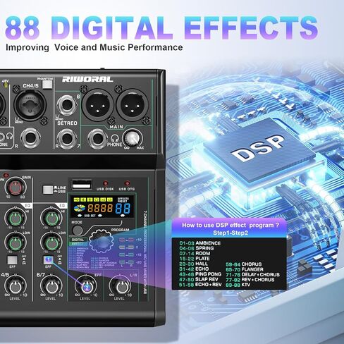 6 Channel Audio Interface Sound Board Mixing Console 16-Bit DSP DJ Mixer Audio Reverb Effect +48V Phantom Bluetooth Studio Audio Mixer For Karaoke Studio Streaming Recording in Saudi Arabia