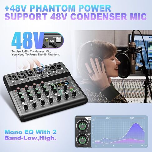 6 Channel Audio Interface Sound Board Mixing Console 16-Bit DSP DJ Mixer Audio Reverb Effect +48V Phantom Bluetooth Studio Audio Mixer For Karaoke Studio Streaming Recording in Saudi Arabia