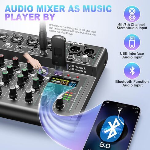 6 Channel Audio Interface Sound Board Mixing Console 16-Bit DSP DJ Mixer Audio Reverb Effect +48V Phantom Bluetooth Studio Audio Mixer For Karaoke Studio Streaming Recording in Saudi Arabia