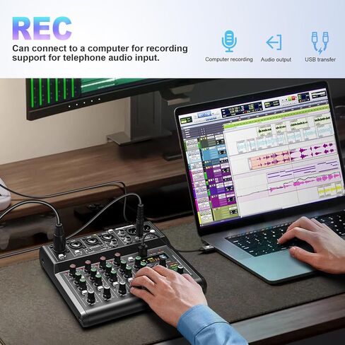 6 Channel Audio Interface Sound Board Mixing Console 16-Bit DSP DJ Mixer Audio Reverb Effect +48V Phantom Bluetooth Studio Audio Mixer For Karaoke Studio Streaming Recording in Saudi Arabia
