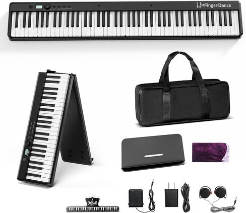 Finger Dance Folding Piano Keyboard 88 Keys, Portable Electric Keyboard with Bluetooth MIDI, Full Size Digital Piano, Wood Grain, Semi-Weighted, Touch Sensitive, with Storage Bag for Beginner in Saudi Arabia