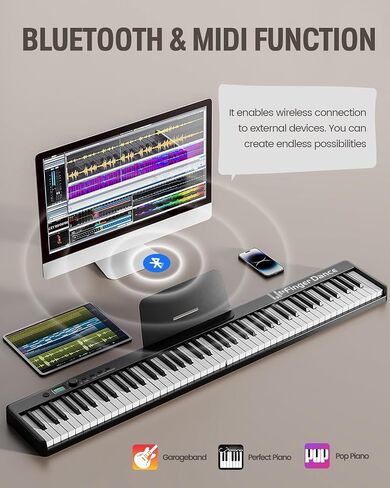 Finger Dance Folding Piano Keyboard 88 Keys, Portable Electric Keyboard with Bluetooth MIDI, Full Size Digital Piano, Wood Grain, Semi-Weighted, Touch Sensitive, with Storage Bag for Beginner in Saudi Arabia