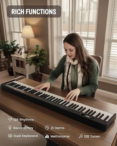 Finger Dance Folding Piano Keyboard 88 Keys, Portable Electric Keyboard with Bluetooth MIDI, Full Size Digital Piano, Wood Grain, Semi-Weighted, Touch Sensitive, with Storage Bag for Beginner in Saudi Arabia