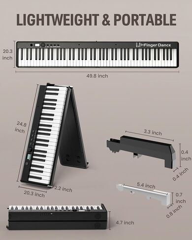 Finger Dance Folding Piano Keyboard 88 Keys, Portable Electric Keyboard with Bluetooth MIDI, Full Size Digital Piano, Wood Grain, Semi-Weighted, Touch Sensitive, with Storage Bag for Beginner in Saudi Arabia