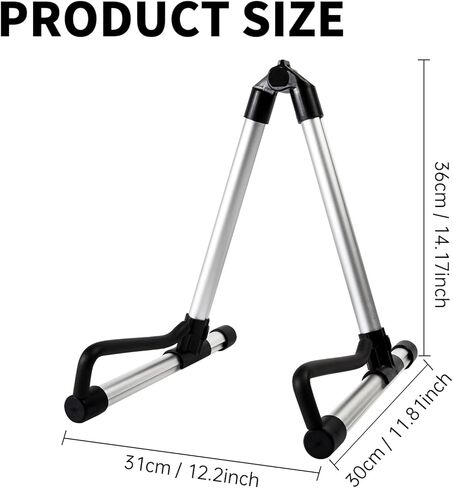 حامل جيتار AODSK قابل للطي مع إطار على شكل حرف A قابل للتعديل للقيثارات الصوتية الكلاسيكية والكهربائية باس القيثارة المحمولة (حامل واحد فضي) in Kuwait
