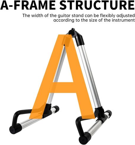 حامل جيتار AODSK قابل للطي مع إطار على شكل حرف A قابل للتعديل للقيثارات الصوتية الكلاسيكية والكهربائية باس القيثارة المحمولة (حامل واحد فضي) in Kuwait