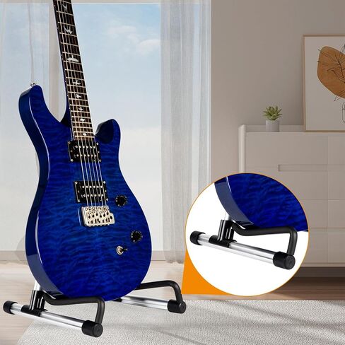 حامل جيتار AODSK قابل للطي مع إطار على شكل حرف A قابل للتعديل للقيثارات الصوتية الكلاسيكية والكهربائية باس القيثارة المحمولة (حامل واحد فضي) in Kuwait