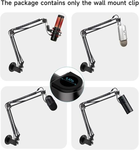 Wall Mount Boom Arm - Wall Mount Microphone Holder for Stand, Vertical Surface Mount and Freely Swiveling Metal Wall Mount Clip Suitable for Saves the Desk Space, Mic Stand Accessories by YOUSHARES in Kuwait